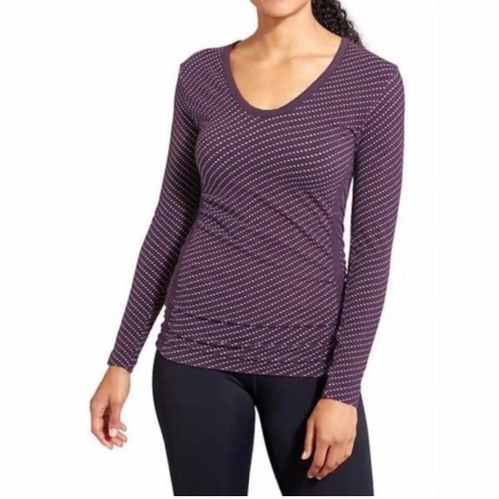 Athleta Dottie Purple Long Sleeve Side Ruched Top Size Small